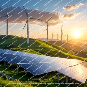 Energia Rinnovabile al Tramonto – Pannelli Solari e Pale Eoliche in 4K